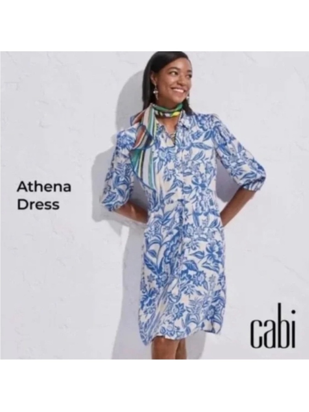 CAbi Athena Blue & White Floral Shift Dress